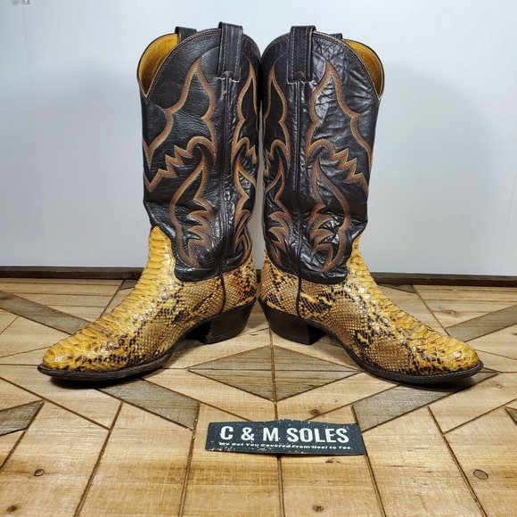 WIDE Nocona Western Yellow Python Brown Leather - Picture 5 of 11